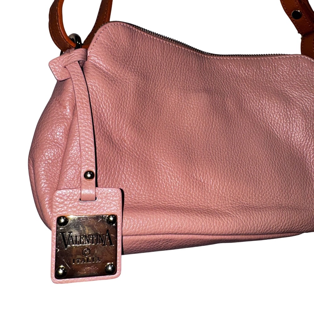Valentina Crossbody Bag Womens Medium Pink Excellent Pebbled Leather‎ Italy Zip - Picture 2 of 14